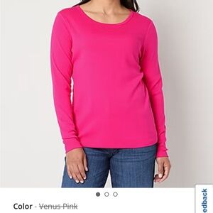 St. John's Bay Womens Crew Neck Long Sleeve T-Shirt Size Large